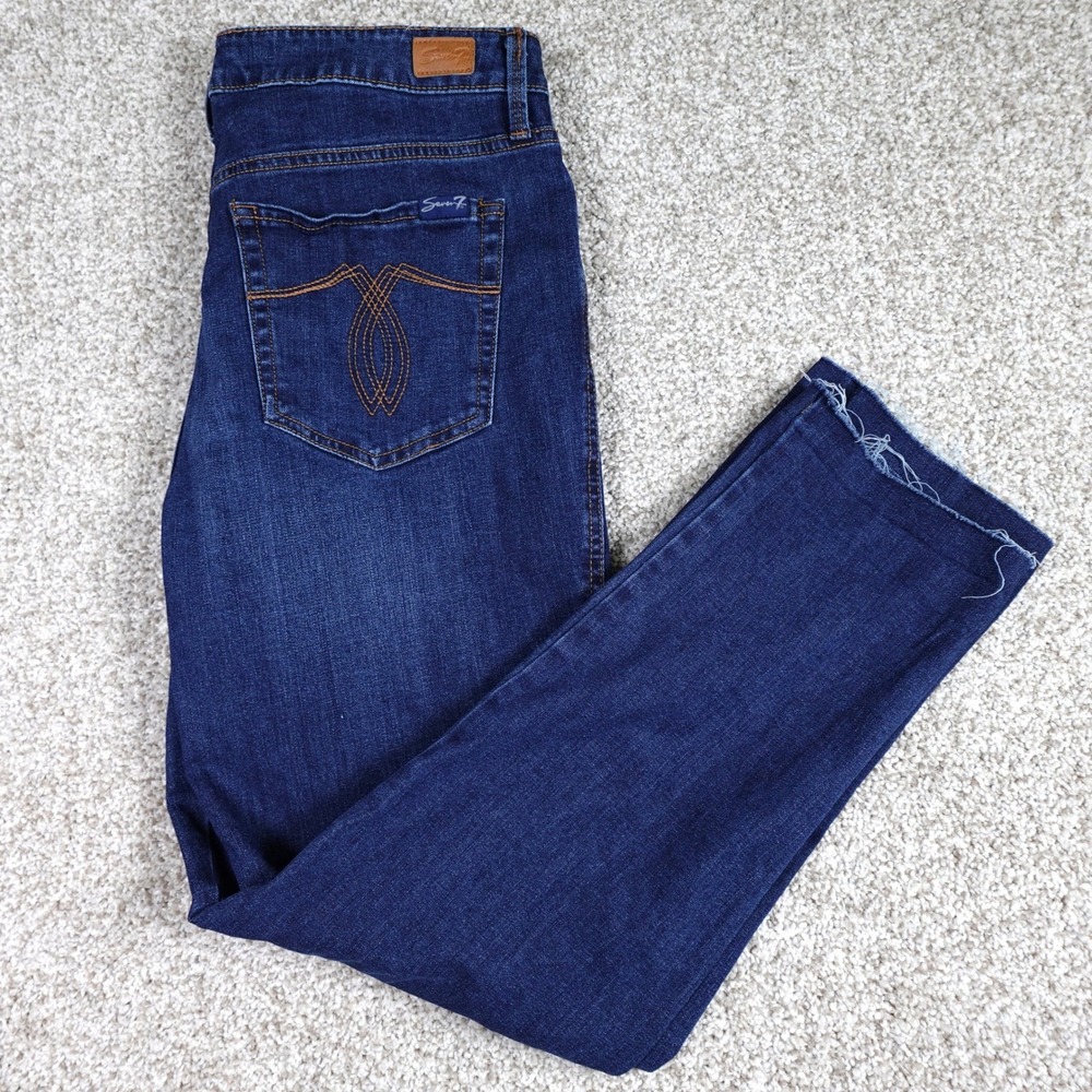 Seven7 Weekend Easy Fit Boyfriend Jeans Dark Wash Raw Hem Size 8